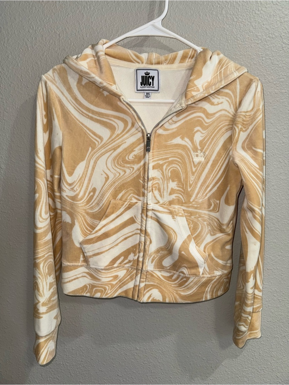 Juicy Couture Beachwood Swirls Velour Zip-Up Hoodie marble swirl pattern XS